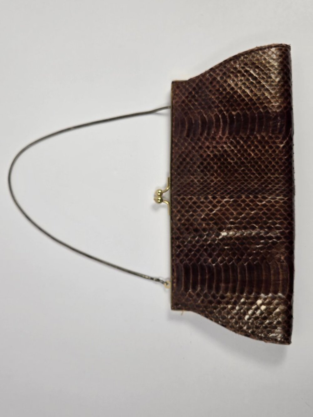 Nine West Brown Faux Snakeskin Kiss-Lock Clutch Evening Bag Gold Chain